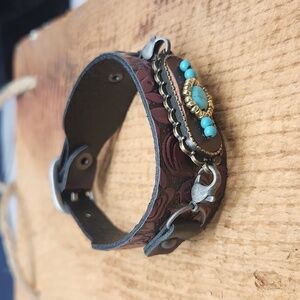 Tooled Cuff Bracelet Steampunk Turquoise